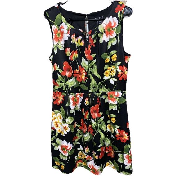 Enfocus Studio Dresses & Skirts - Enfocus Black Floral Fit & Flare Dress Sleeveless Women's Size 12P Summer Party